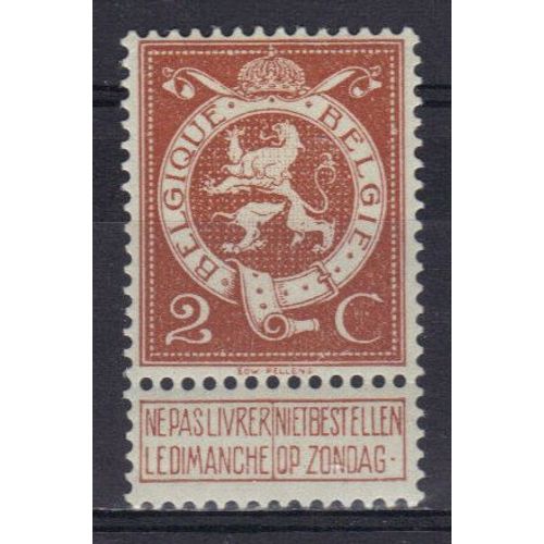 Belgique 1912 : Lion - Timbre 2 C. Brun Neuf * Avec Cartouche En Bas Attenante