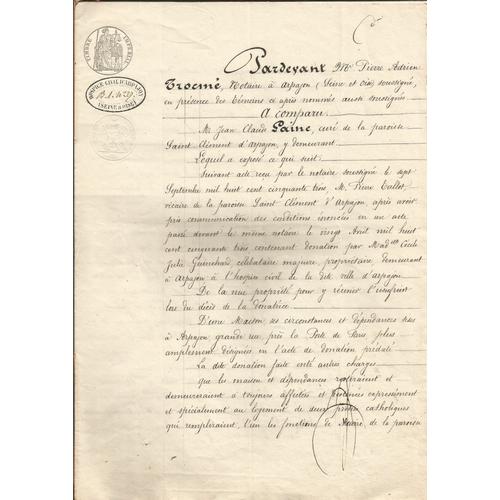 Arpajon (Essonne) Xixème (1853), Acte Notarie/Donation De Biens Immobiliers