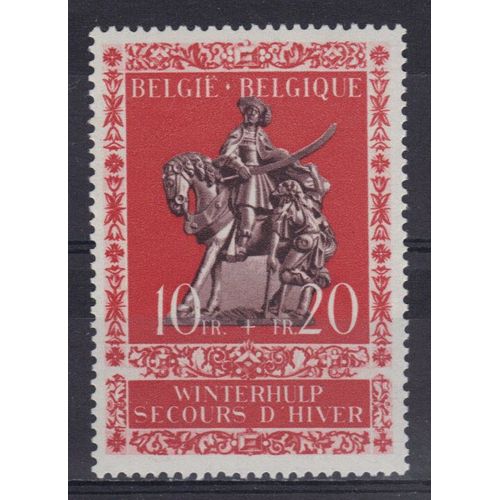 Belgique 1942 : Secours D'hiver : Statuette Du Musée De Bruges - Timbre 10 F. + 20 F. Rouge-Brun Et Brun Neuf **