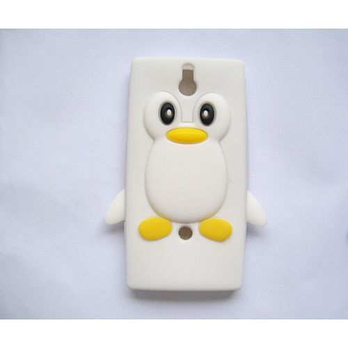 Coque Housse Silicone Xperia U St25i En Forme Animaux Pingouin Couleur Blanc