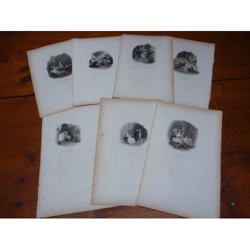 Xixème/ Gravures Sur Acier-Lot De 7 Pieces Ex"Chansons" De P.J. Beranger (1834)