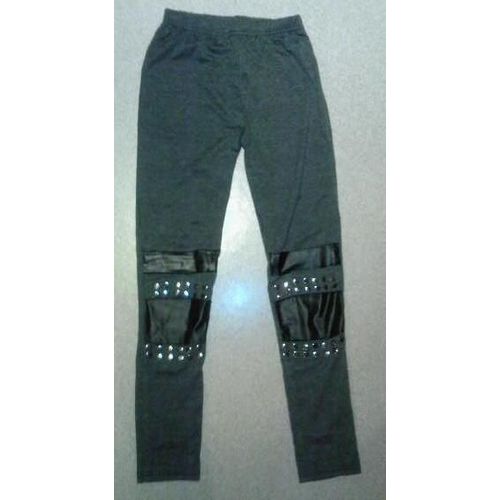 Legging Gris, Genoux Effet Cuir Et Clous - T36/38