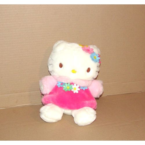 Hello Kitty Robe Rose À Fleurs Peluche Doudou Toute Douce Sanrio 21cm