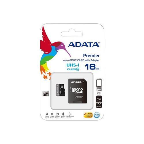 ADATA Premier UHS-I - Carte mémoire flash (adaptateur microSDHC - SD inclus(e)) - 16 Go - UHS Class 1 / Class10 - microSDHC UHS-I