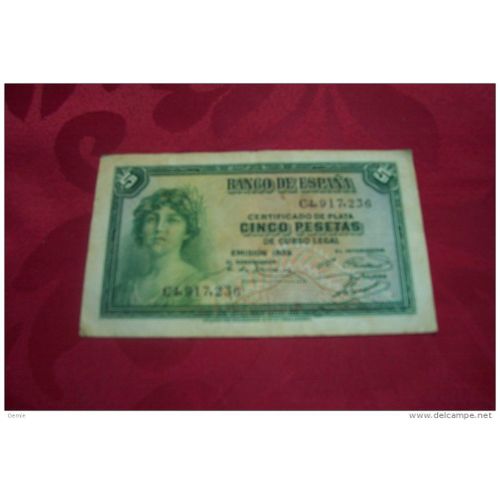 Billet D'espagne Cinqo Peseta 1935