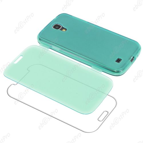Samsung Galaxy S4 Iv I9500 I9505 : Coque Silicone Gel Portefeuille Format Livre Tpu Etui Housse Couleur  Bleu + Film D'écran