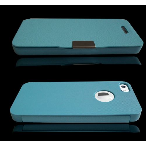 Housse Cuir Coque Slim Avec Rabat Magnétique  Bleu Clair  Pour Iphone 5 Par Foneconnect