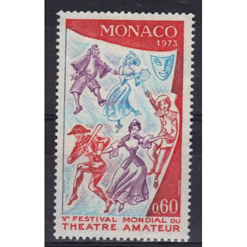 Monaco 1973 : 5è Festival Mondial Du Théâtre Amateur - Timbre 60 C. Rouge, Lilas Et Turquoise Neuf **
