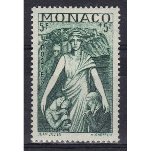 Monaco 1941 : Protection De La Mère Et De L'enfant : Au Profit Des Oeuvres Charitables - Timbre 5 F + 5 F. Vert Neuf *