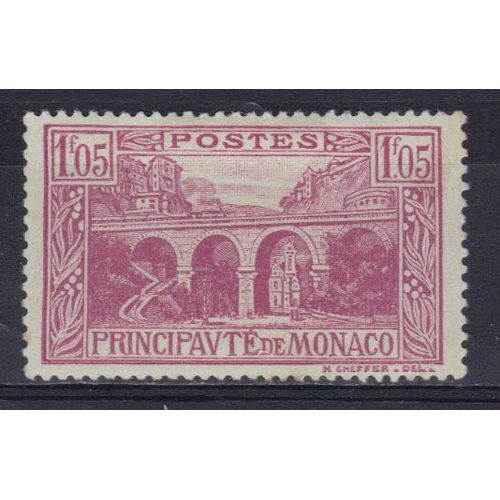 Monaco 1924 : Viaduc Ferrovière - Timbre 1 F. 05 Lilas-Rose Neuf *