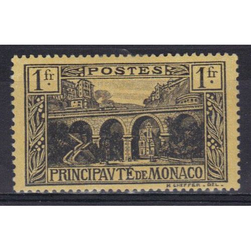 Monaco 1924 : Viaduc Ferrovière - Timbre 1 F. Noir Sur Jaune Neuf *