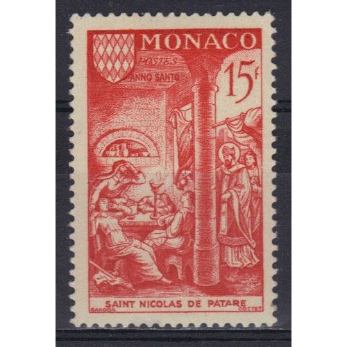 Monaco 1951 : Année Sainte : Saint Nicolas De Patare - Timbre 15 F. Vermillon Neuf *