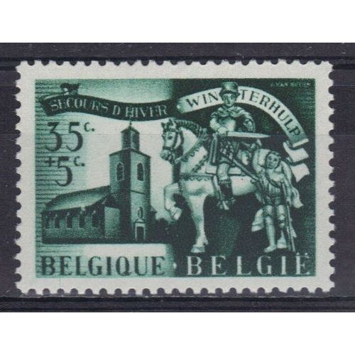 Belgique 1943 : Saint Martin Déchirant Son Manteau : Eglise Saint-Martin À Diou-Le-Val - Timbre 35 C. + 5 C. Vert-Foncé Neuf **