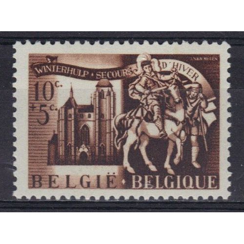 Belgique 1943 : Saint Martin Déchirant Son Manteau : Eglise Saint-Léonard À Léau, Saint-Martin, D'après Pieter Aertsen (1508-1575) - Timbre 10 C. + 5 C. Brun Neuf **