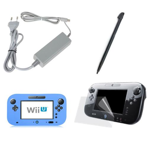 Kit 5 En 1 Pour Nintendo Wii U : Chargeur Secteur, Stylet, Film De Protection Écran, Chargeur Usb 3 Mètres , Etui Silicone Bleu - Straße Game
