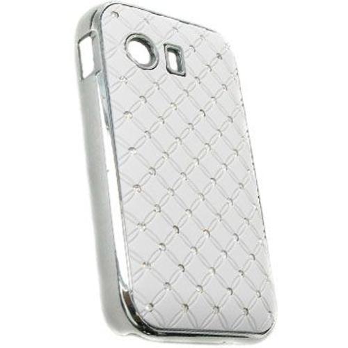 Coque Rigide Aspect Matelassé Balnc Toucher Gomme Avec Inserts Diamants Galaxy