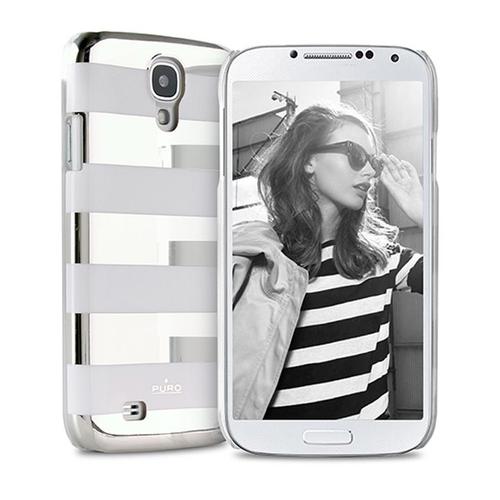 Coque Arrière Puro Effet Miroir Stripe Coloris Argent Et Blanc Samsung Galaxy S4 I9500