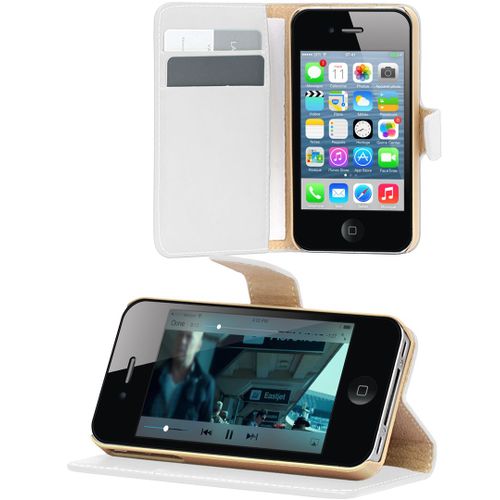 Etui Folio À Rabat Latéral Blanc Pour Iphone 4s Rabat Articulé Fonction Stand