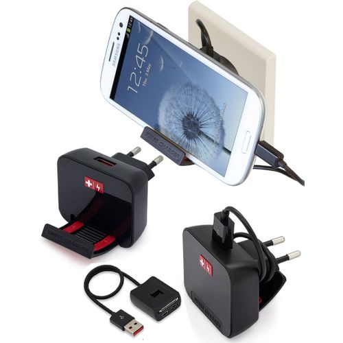 Chargeur Secteur 3 En 1 Avec Socle Intégré Pour Iphone,Micro Et Mini Usb Gamme Swiss Charger