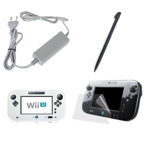 Kit 5 En 1 Pour Nintendo Wii U : Chargeur Secteur, Stylet, Film De Protection Écran, Chargeur Usb 3 Mètres , Etui Silicone Blanc - Straße Game