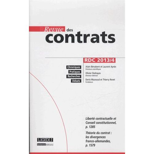 Revue Des Contrats N° 4, Octobre 2013