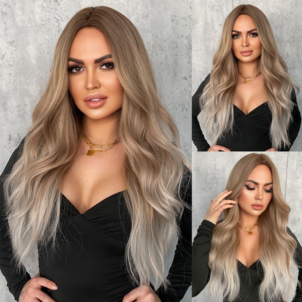 Perruque Femme Boucles Longues D�grad� Dor� Clair 