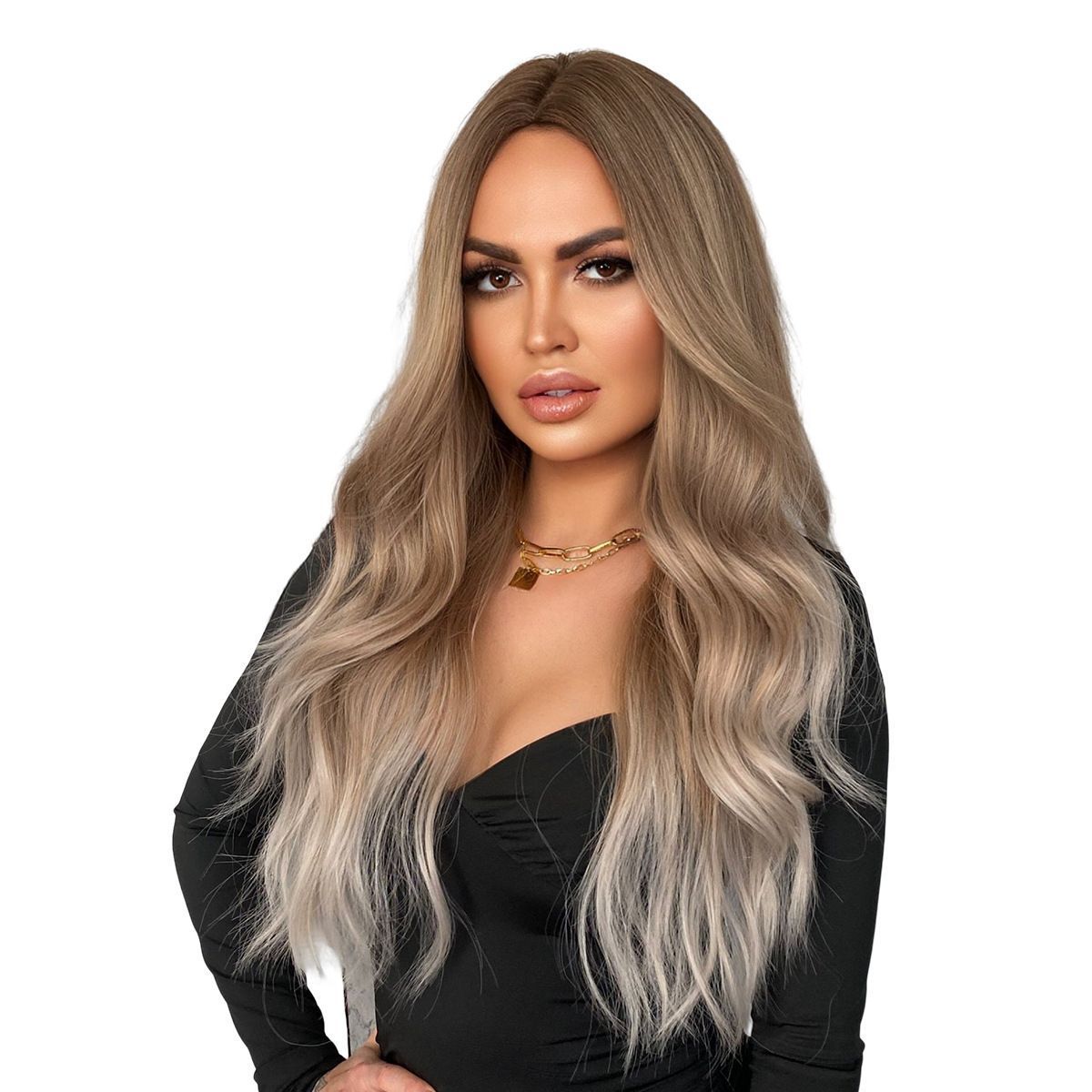 Perruque Femme Boucles Longues D�grad� Dor� Clair  - 5