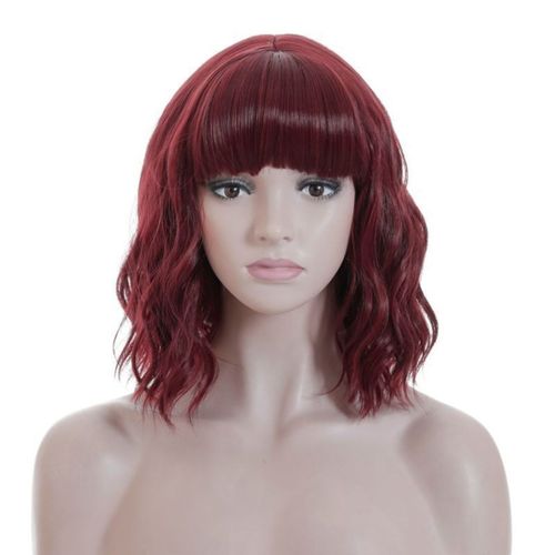Perruque Femme Bouclée Mi-Longue Avec Frange Aérienne - Naturelle, Résistante À La Chaleur 