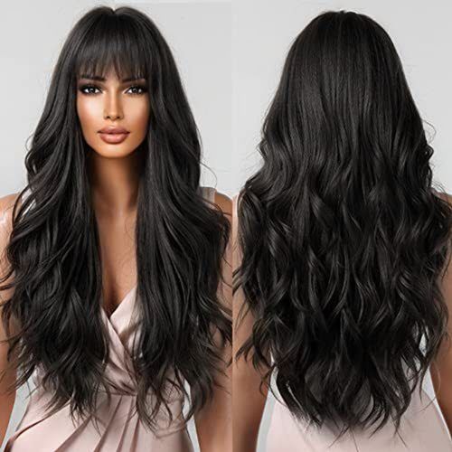 Perruques Longues Ondulées Brillantes, Perruques De Vrais Cheveux Avec Frange Pour Cheveux De Femmes 