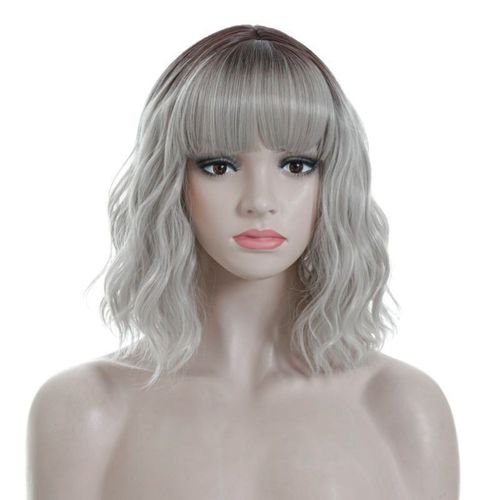 Perruque Femme Bouclée Mi-Longue Avec Frange Aérienne - Naturelle, Résistante À La Chaleur 