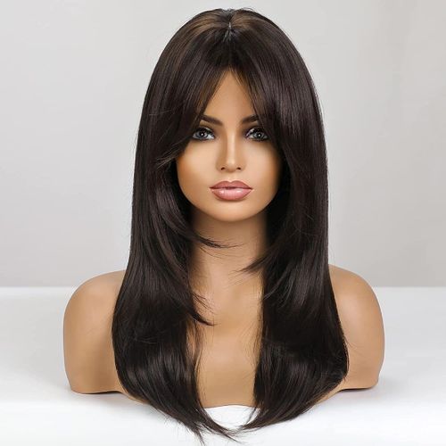 Perruque Femme Blonde Longue Et Droite Avec Des Racines Foncées Et Soyeuses 