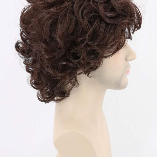 Perruque Courte Boucl�e Marron Fonc�  - 5