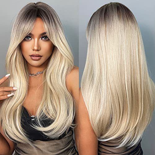 Perruques Longues Ondulées Brillantes, Perruques De Vrais Cheveux Avec Frange Pour Cheveux De Femmes 