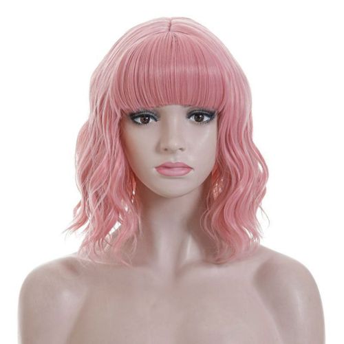 Perruque Femme Bouclée Mi-Longue Avec Frange Aérienne - Naturelle, Résistante À La Chaleur 