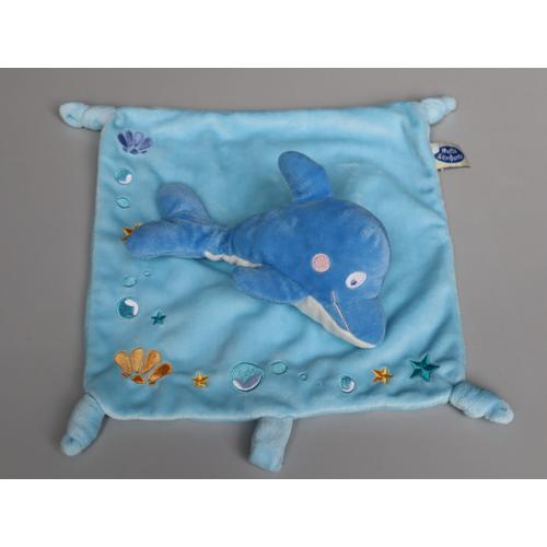 Doudou Dauphin Plat Bleu Mots D'enfants