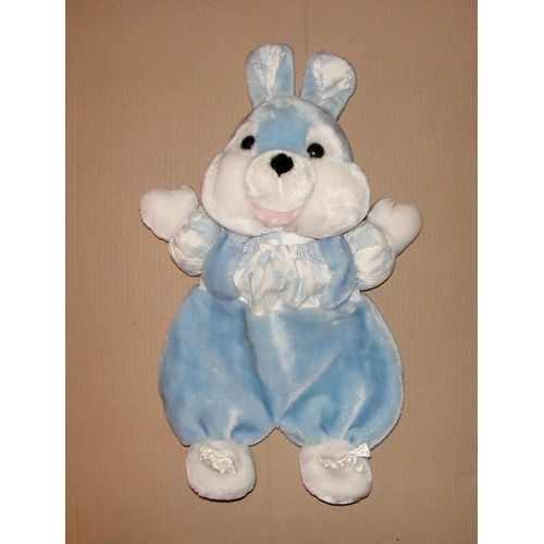 Lapin Nounours Range Pyjama Peluche Doudou Bleu Blanc  52 Cm