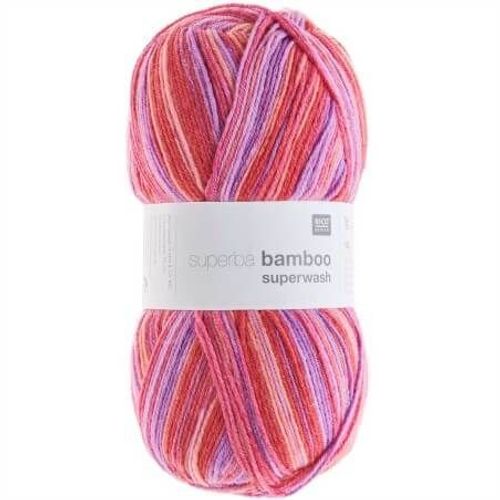 Pelote De Laine À Chaussettes À Tricoter Superba Bamboo Superwash - 100gr - Rico Design 17 Rouge-Lilas Mix