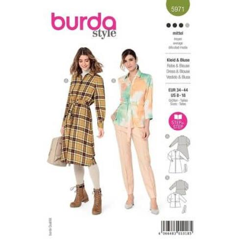 Patron Burda 5971 - Robe Chemisier & Blouse Avec Ceinture Du 36 Au 46 (Fr)