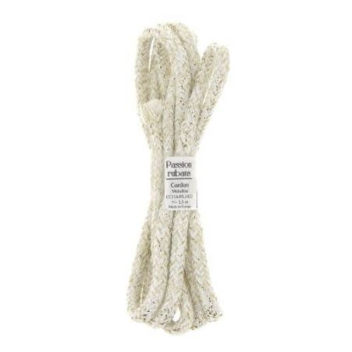 Cordon En Coton Métallisé 1,5m X 5mm - Passion Rubans Blanc
