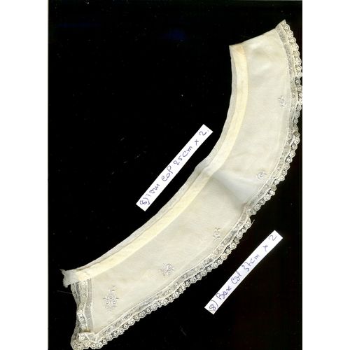 Col Ancien Pongé De Soie Brodé Et Dentelle : Encolure 50 Cm -Base Col 74 Cm Hauteur 5 Cm