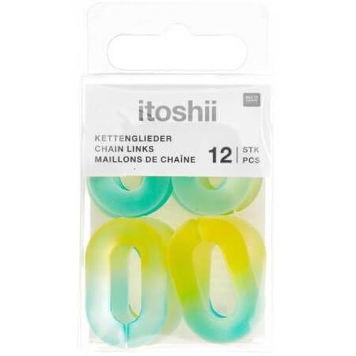 Lot De 12 Maillons De Chaîne Mat Itoshii - 19 X 31 X 5 Mm - Rico Design Jaune/Turquoise