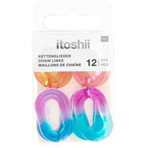 Lot De 12 Maillons De Chaîne Brillance Itoshii - 19 X 31 X 5 Mm - Rico Design Bleu/Pink/Orange