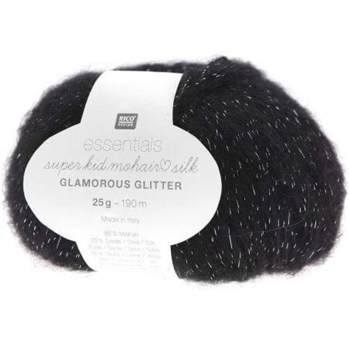 Fil À Tricoter Essentials Super Kid Mohair Loves Silk Glamorous Glitter: Luxe, Douceur Et Créativité - 25gr - Rico Design 06 Noir