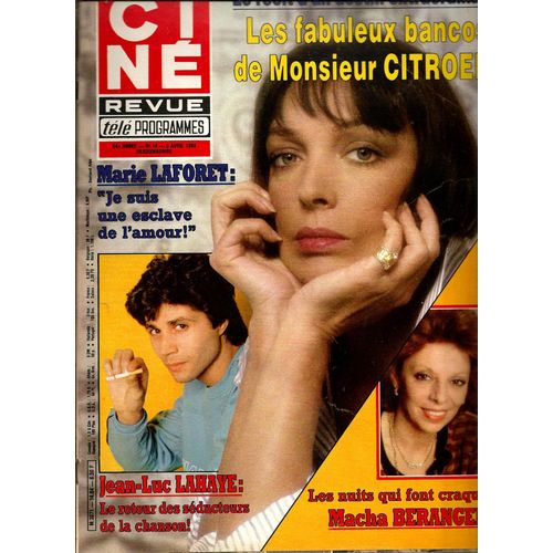 Cine Revue Jacques Perrin Le Juge 4p/ Jean Luc Lahaye 3p/ Redford 1p/ Mireille Mathieu 1/2p/ Shirley Maclaine 5p/ Marie Laforet 2p/ Visconti 4p/ Auteuil Pagny Les Fauves 2p/ Andre Citroen 4p/ David Soul 1p Dos De Couverture 14