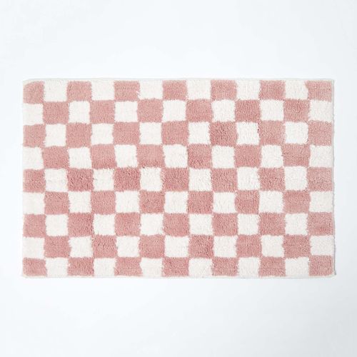 Tapis de bain À  carreaux antidérapant en 100% coton Rose, 50 x 80 cm