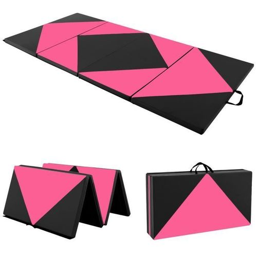 Costway Tapis De Gymnastique Pliable 240 X 117 X 5 Cm 4 Plis Housse Amovible En Cuir Pu Avec Attaches Auto-Agrippantes Tapis De Sol