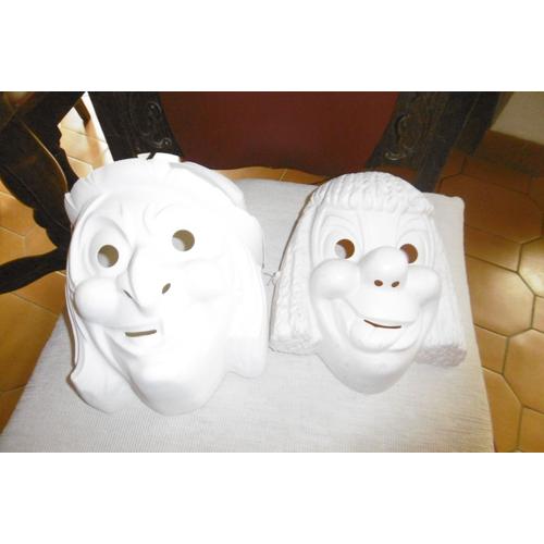 Masque Blanc Plastique Rigide À Décorer Clown Et Sorciere Lot De 2