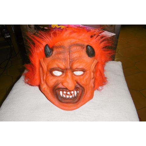 Masque Souple Latex Tête Entière De Diable Rouge Avec Cheveux Rouge Hl511 David Halsall Toys