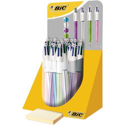 Bic 4 Colours Shine Stylo-Bille Gencodé Boîte De 20 Noir/Bleu/Rouge/Vert