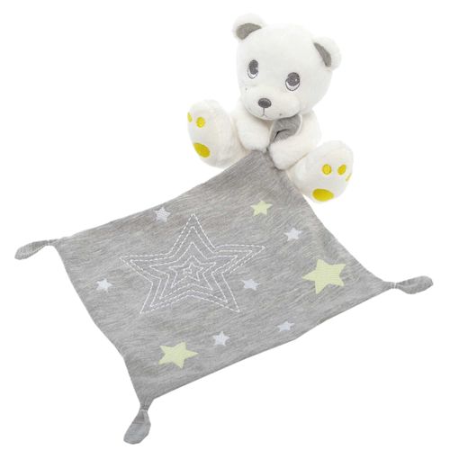Doudou Ours Blanc Gris Etoiles Fluo Lumineux Phosphorescent Simba Toys Benelux  Ourson Mouchoir Bebe Naissance Enfant Mixte